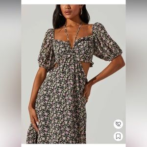 ASTR the Label Floral Print Midi Dress in Black Lilac Ditsy From Nordstrom